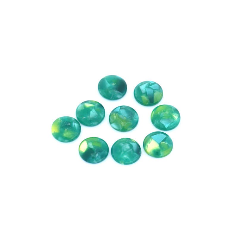 Resin cabochons with shell / 10mm / green 4pcs KBAD1007