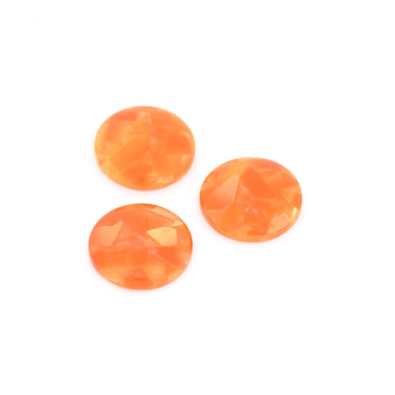 Resin cabochons with shell / 14mm / orange / 2 pcs KBAD1409