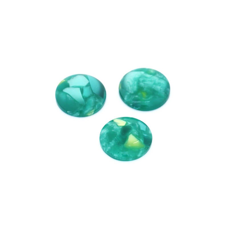 Resin cabochons with shell / 14mm / green / 2pcs KBAD1414