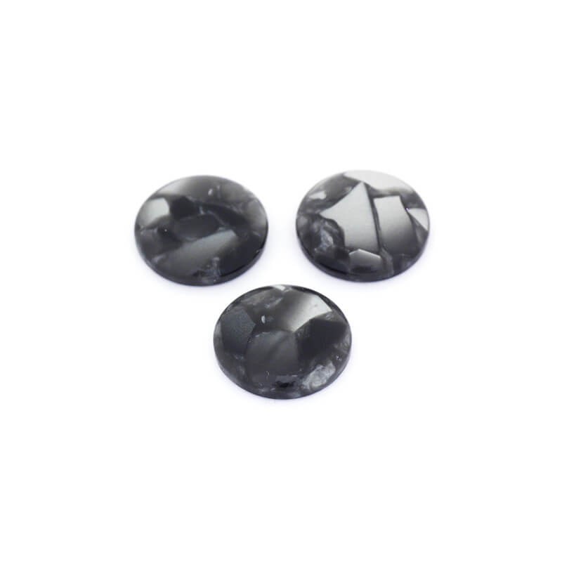 Resin cabochons with shell / 14mm / gray / 2pcs KBAD1416