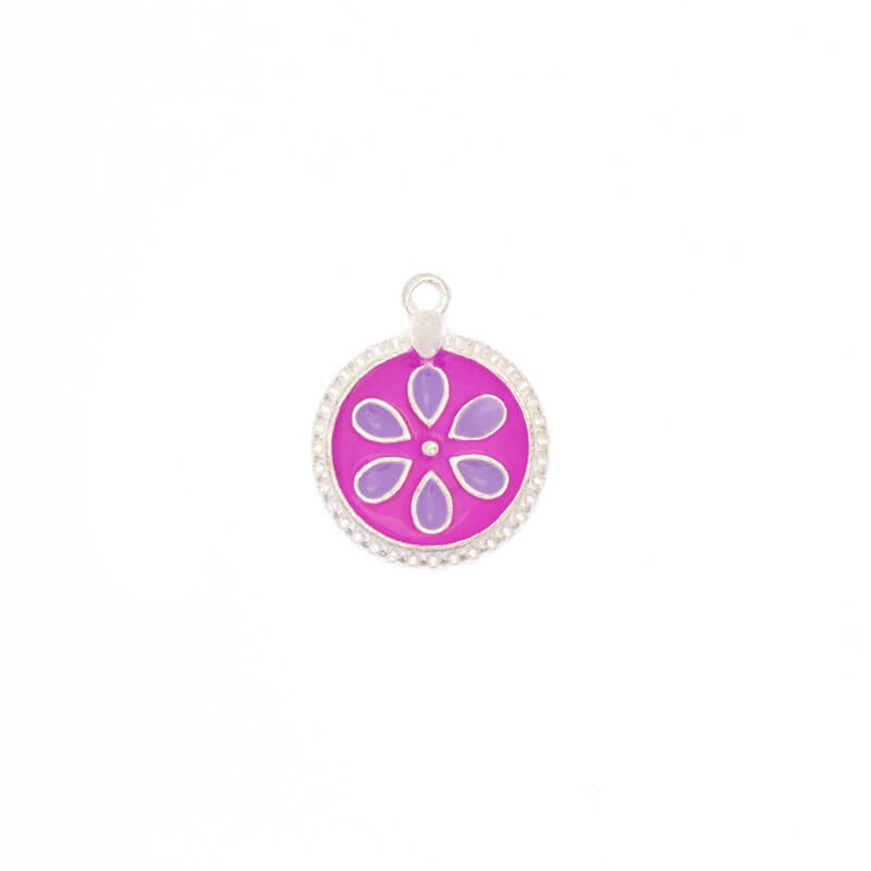 Enamel flower pendants pink / light silver 16x21mm 1pc AASJ141