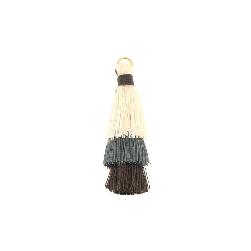 Triple tassels with a circle pink / gray / brown 45mm 1pc TAST25