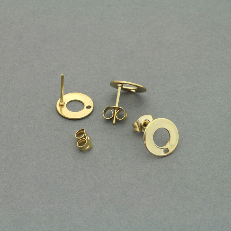 Studs 10mm with a hole and a plug surgical steel / gold 2pcs ASS100