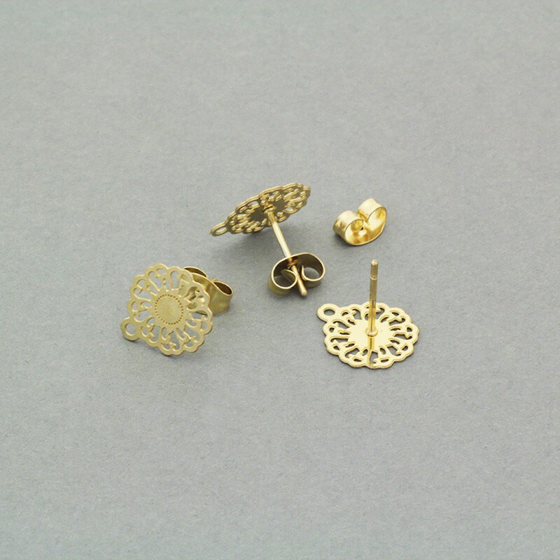 Studs 10mm with a hole and a plug surgical steel / gold 2pcs ASS101