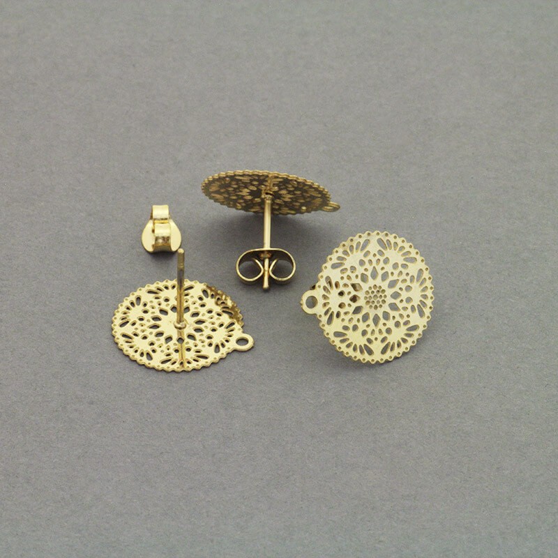 Studs 15mm with a hole and a plug surgical steel / gold 2pcs ASS103