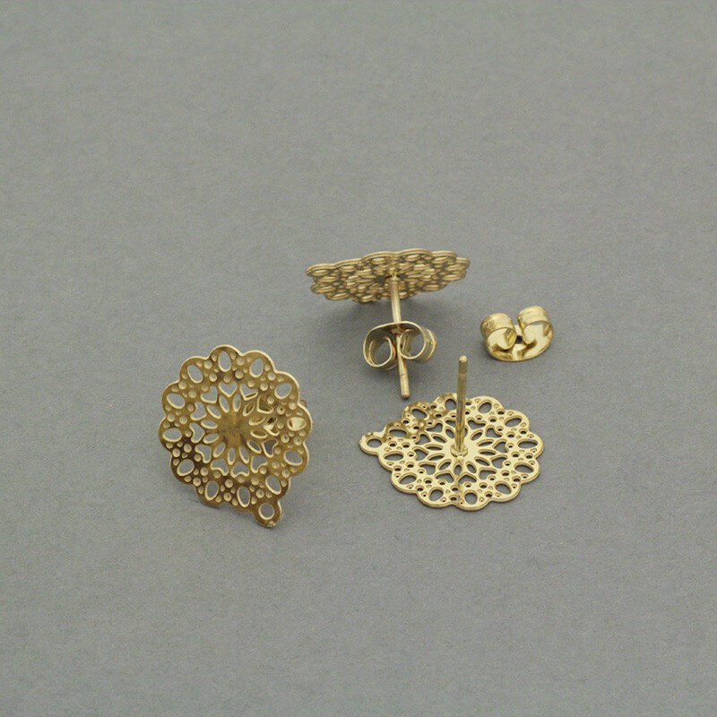 Studs stainless steel / gold / 14mm / with a hole and a plug 2 pcs ASS108