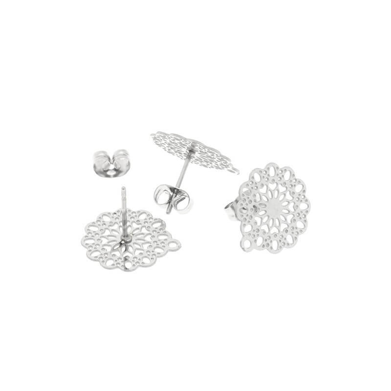Stainless steel pins / openwork 14mm / with a hole and a plug, 2 pcs ASS109