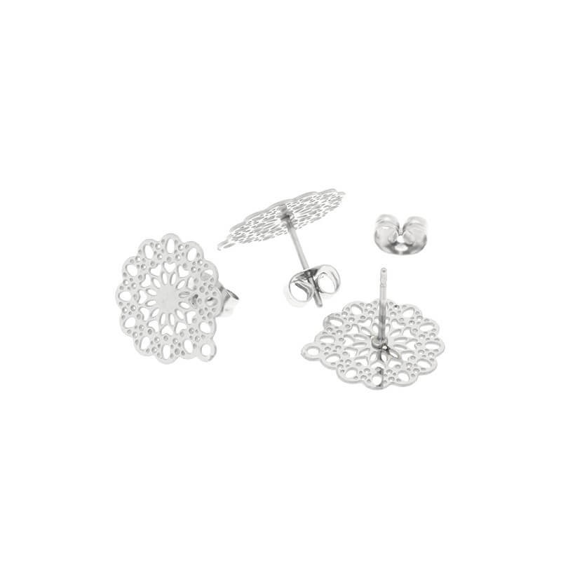 Stainless steel pins / openwork 14mm / with a hole and a plug, 2 pcs ASS109