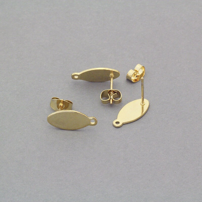 Studs 16x7mm with a hole without a plug surgical steel gold 2pcs ASS106