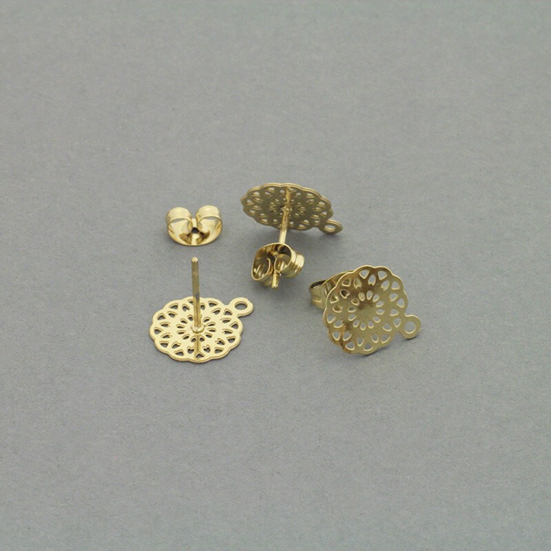 Studs 11mm with a hole and a plug surgical steel / gold 2pcs ASS095