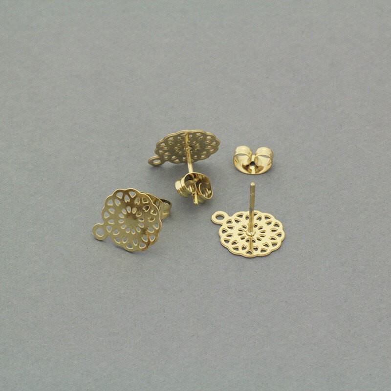 Studs 11mm with a hole and a plug surgical steel / gold 2pcs ASS095