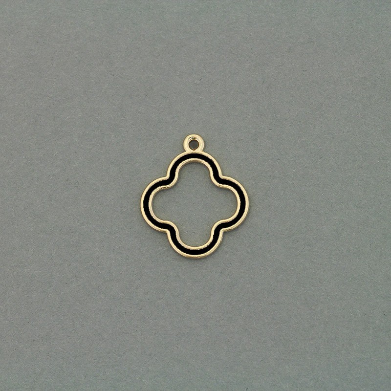 Enamel pendants / Alhambra / frame / black / gold 18x21mm 1pc AKG642B