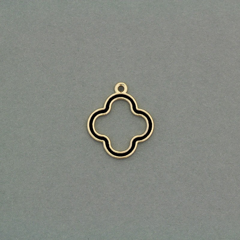 Enamel pendants / Alhambra / frame / black / gold 18x21mm 1pc AKG642B