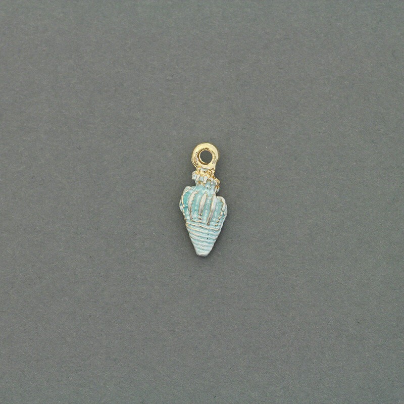 Shells / blue / gold pendants 8x19mm 1pc AKG673C