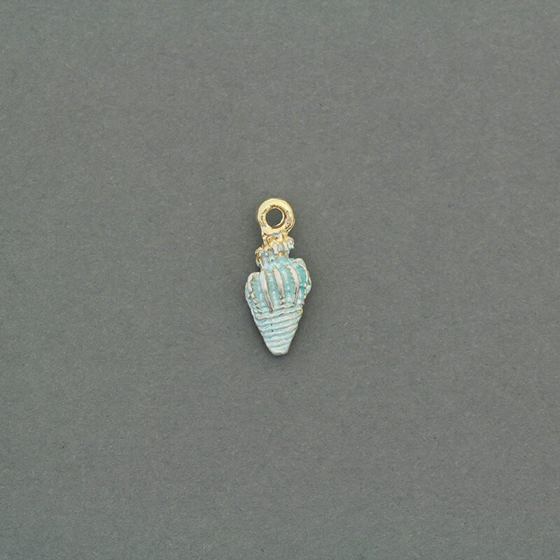Shells / blue / gold pendants 8x19mm 1pc AKG673C