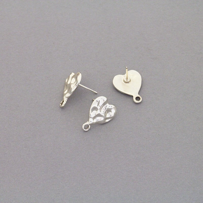 Stud earrings / hammered hearts 14x18mm / gold 2pcs AKG679
