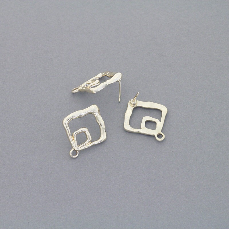 Stud earrings / squares 19x22mm / gold 2pcs AKG683