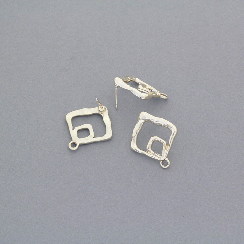 Stud earrings / squares 19x22mm / gold 2pcs AKG683