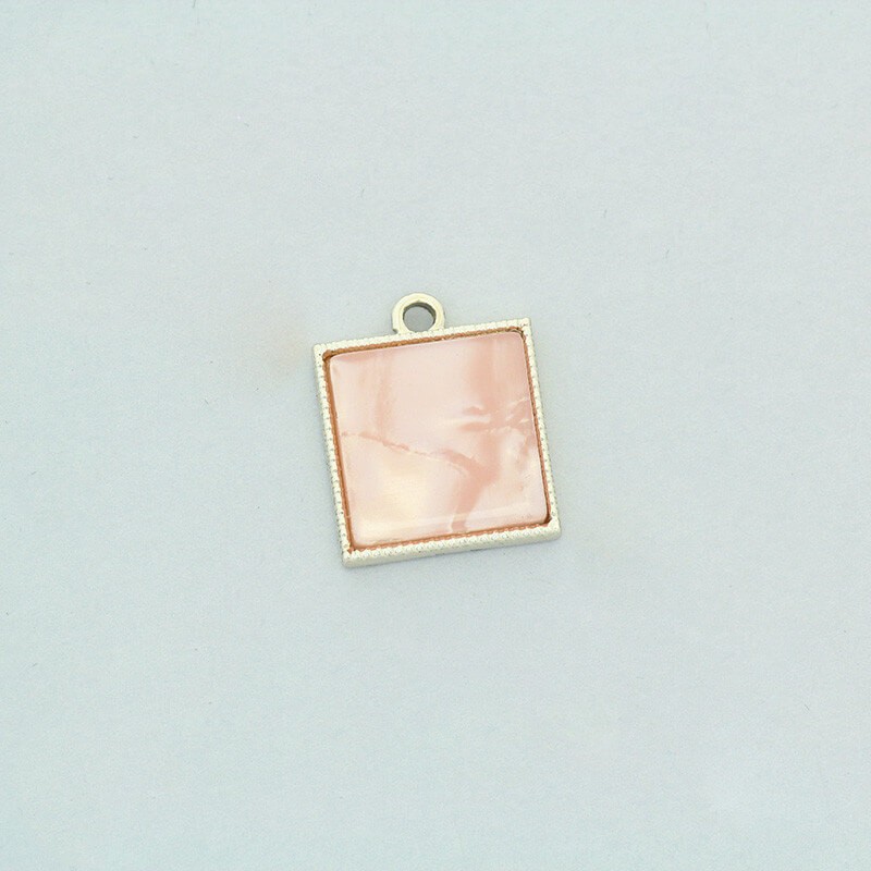 Pendants / resin in a frame / square / pink pearl / gold 16x19mm 1pc AKG701