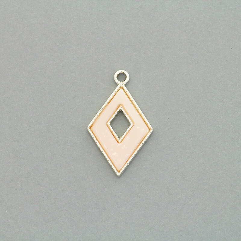 Pendants / resin in the frame / diamond / pink opal / gold 19x30mm 1pc AKG704