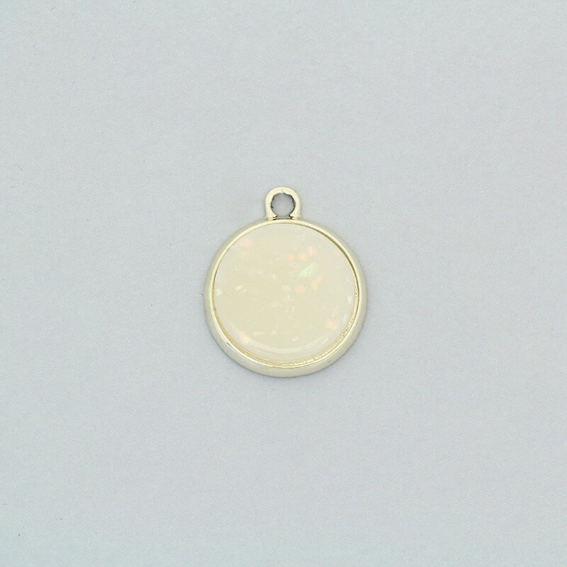 Pendants / resin in a frame / white opal / gold 20x23mm 1pc AKG712