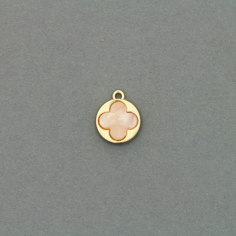 Pendant / Alhambra coin / resin in a frame / pink pearl / gold 14x12mm 1pc AKG639
