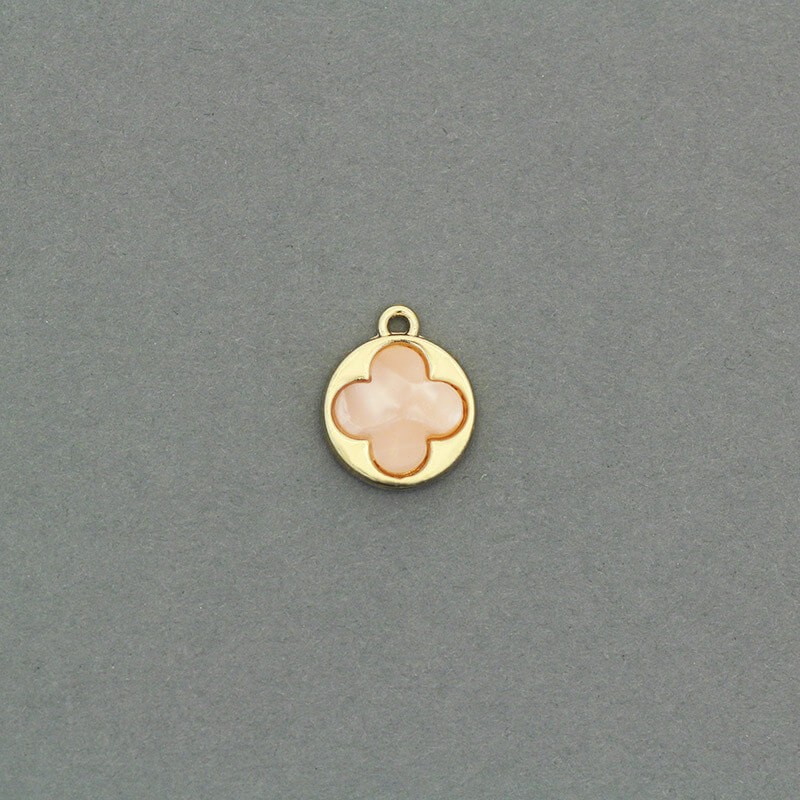 Pendant / Alhambra coin / resin in a frame / pink pearl / gold 14x12mm 1pc AKG639