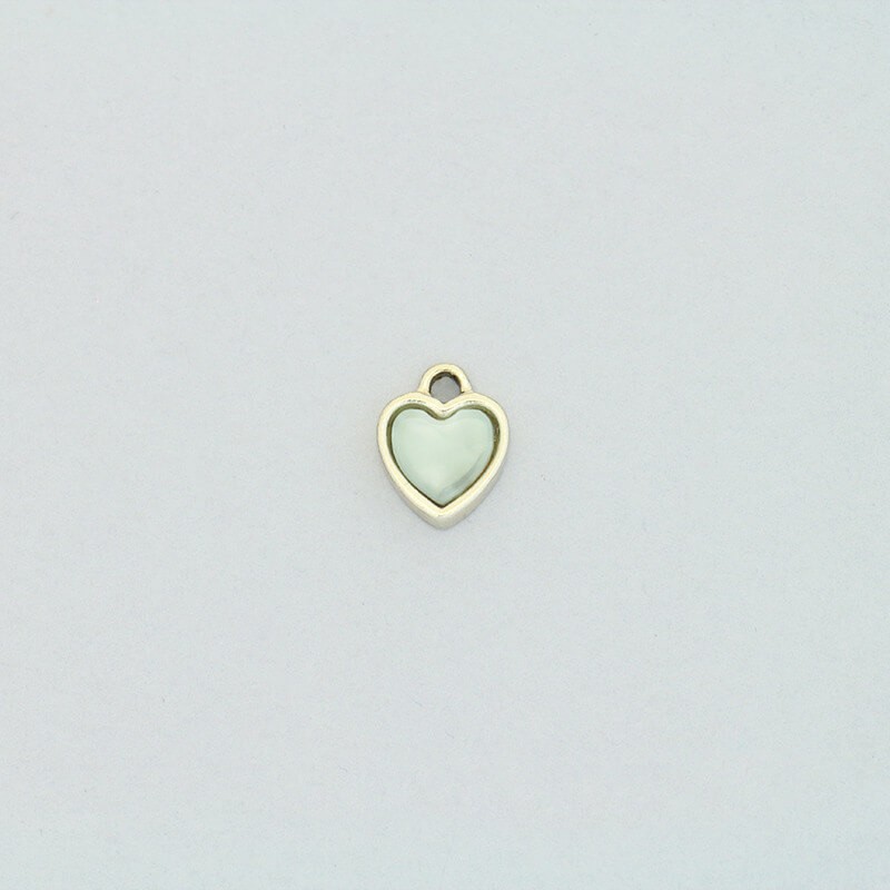 Heart pendant / resin in a frame / mint pearl / gold 11x10mm 1pc AKG721