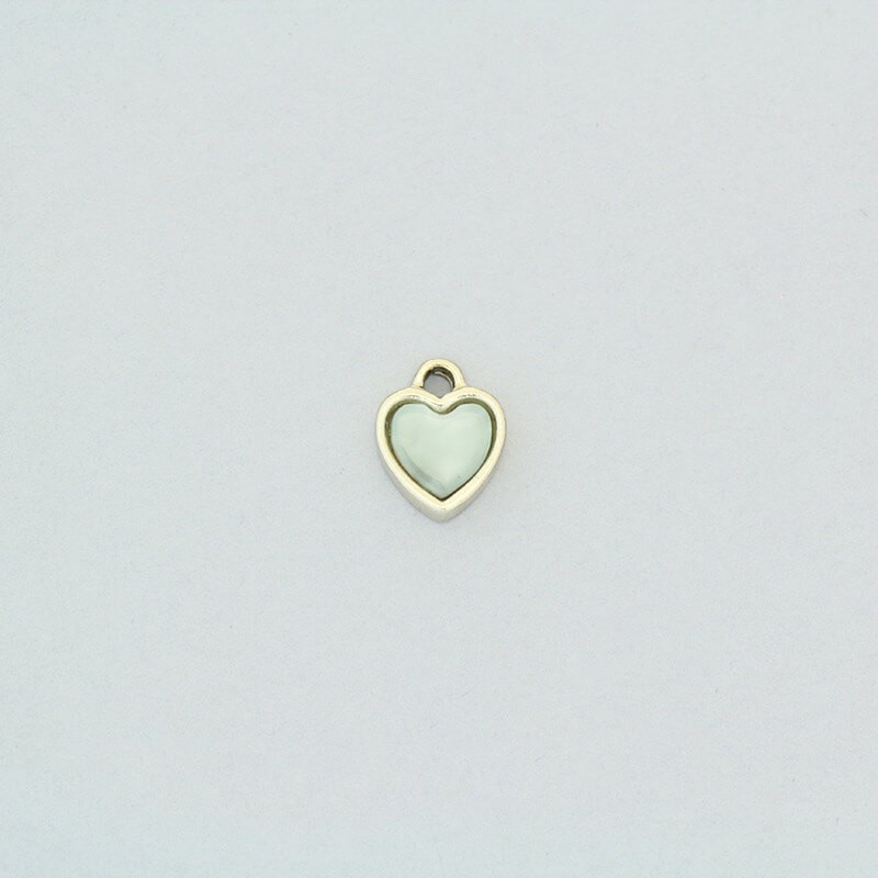 Heart pendant / resin in a frame / mint pearl / gold 11x10mm 1pc AKG721