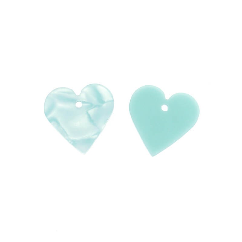 Heart pendant 15x16mm / resin / mint with a pearl / 2pcs XZR3201