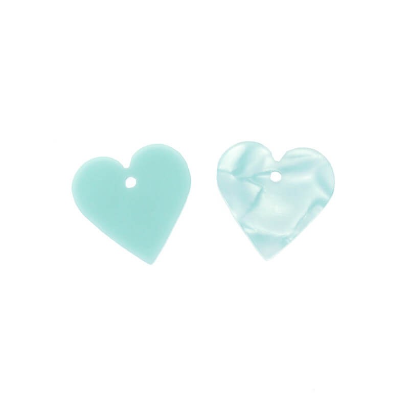 Heart pendant 15x16mm / resin / mint with a pearl / 2pcs XZR3201