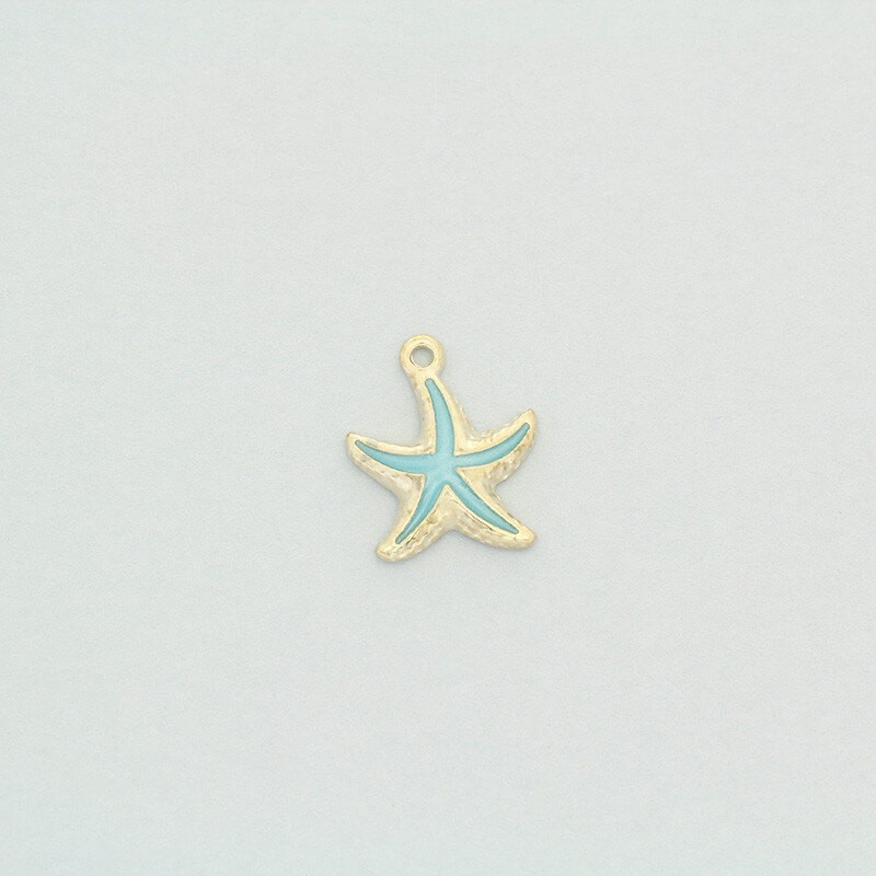 Pendants / enameled starfish blue / gold 14x17mm 1pc AKG634