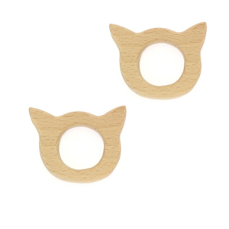Teether base / cat / raw beech wood / 56x43x10mm 1pc DRGRY16