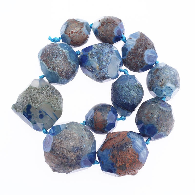 Blue agate geode beads full stone raw edges, rope 40cm KASZUN18