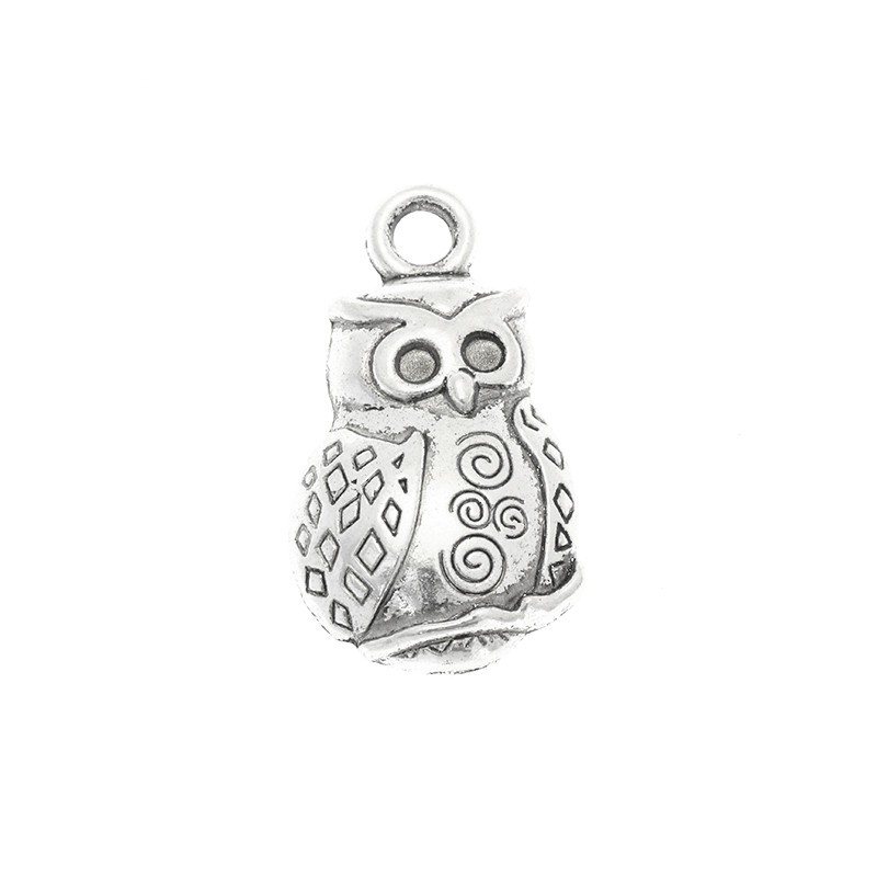 Stomach owl pendant, antique silver 22x38mm AAT558