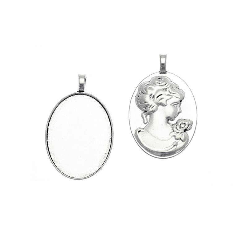 Cameo base for cabochon 30x40mm antique silver 1pc OKWI3040AS18