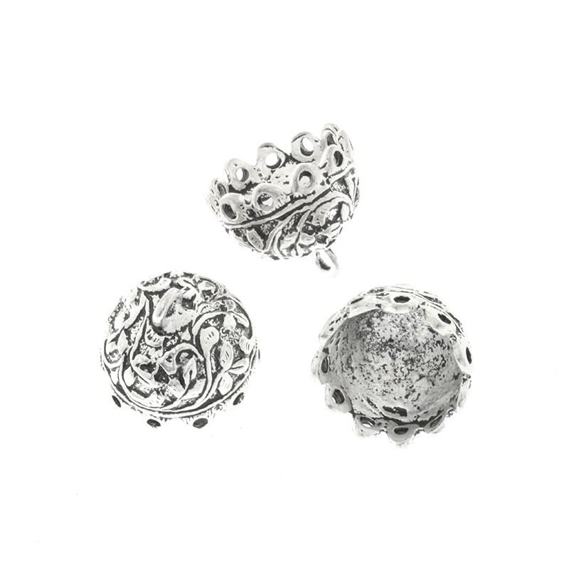 Earring bases large decorative caps, antique silver 20mm, 1pc AAT491