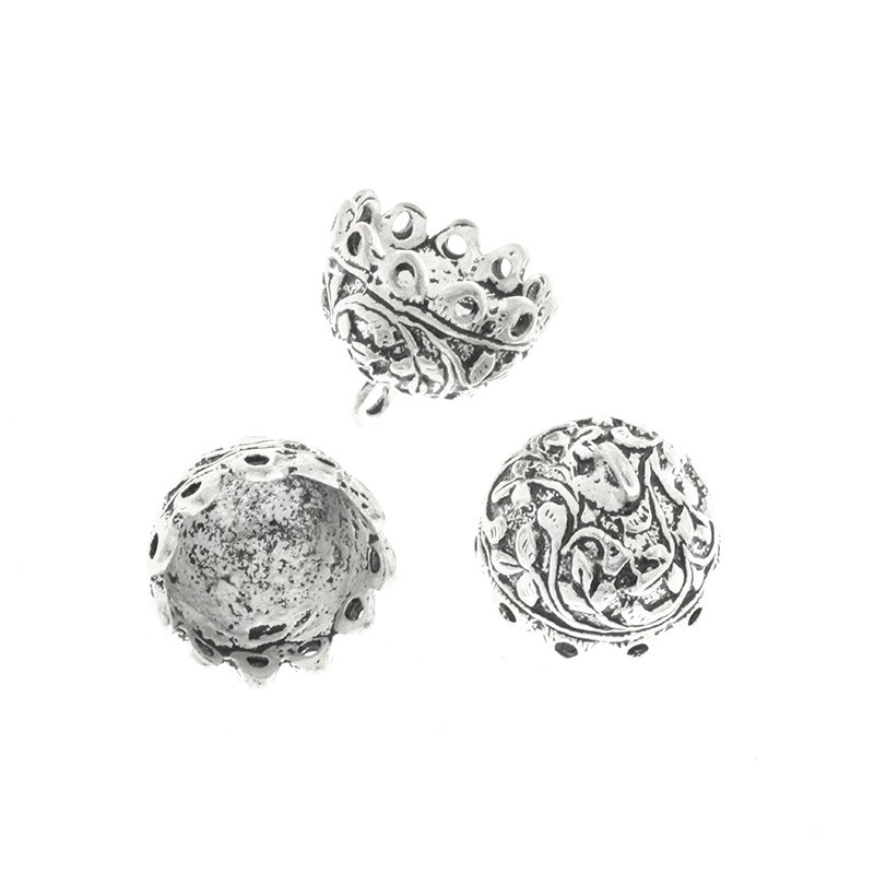 Earring bases large decorative caps, antique silver 20mm, 1pc AAT491