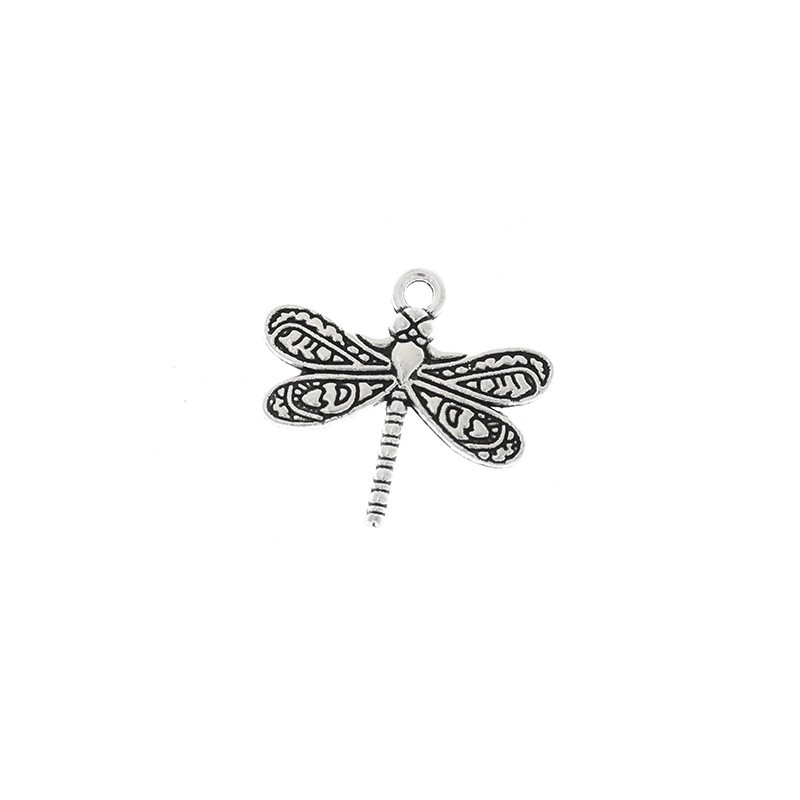 Double-sided dragonflies pendants, 2 pcs, antique silver 21x19mm AAT525