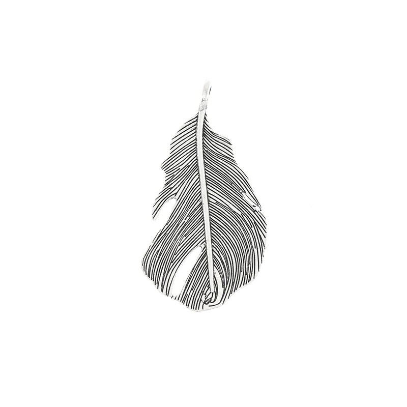 Pendant feather antique silver 47x24mm AAT532