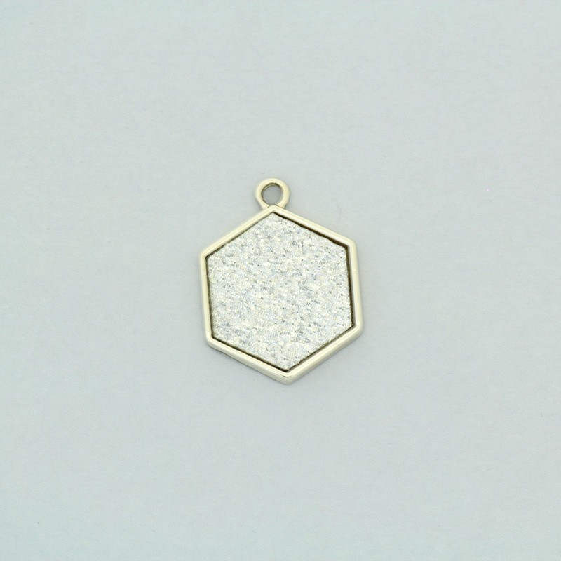 Hexagon pendants silver glitter / gold 18x24mm 1pc AKG698