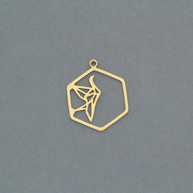 Hexagon origami pendant crane / 25mm / gold-plated / 1pcs AKG802