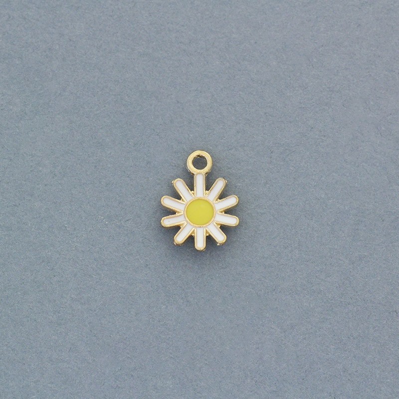 Enamel pendants daisies / white / gold 10x14mm 1pc AKG744