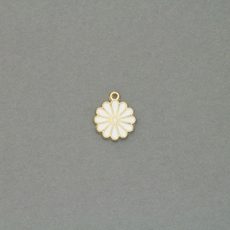 Enamel pendants flowers / white / gold 12x14mm 2pcs AKG806