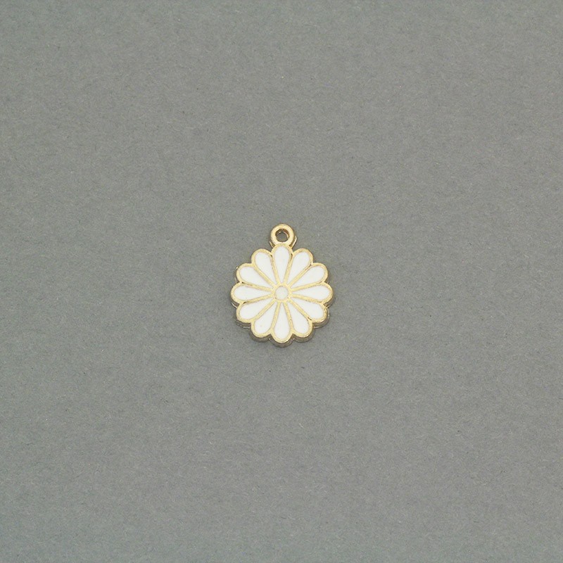 Enamel pendants flowers / white / gold 12x14mm 2pcs AKG806