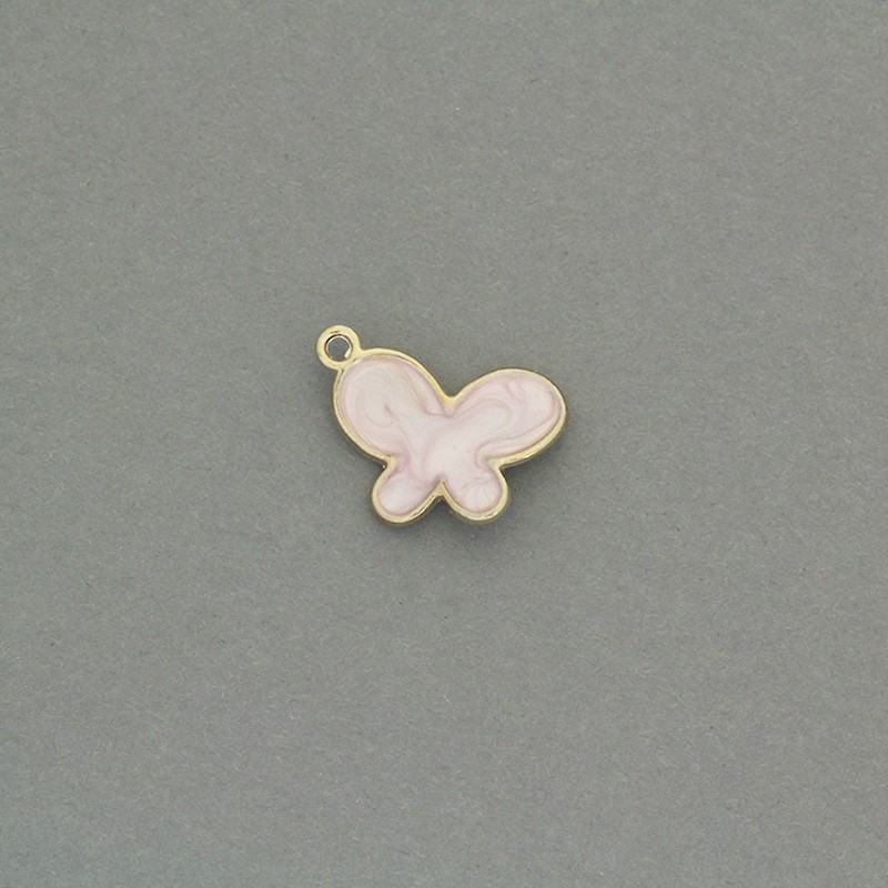 Butterfly bracelets pendants 12x17mm gold / pearl pink 1pc AKG808