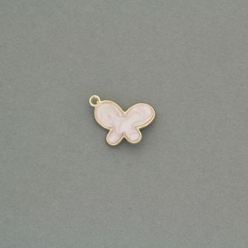 Butterfly bracelets pendants 12x17mm gold / pearl pink 1pc AKG808