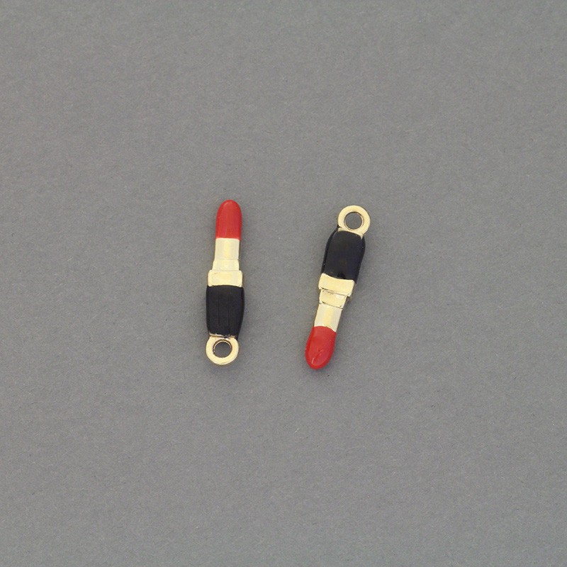 Enamel pendants lipstick red / black / gold 19x4mm 1pc AKG816