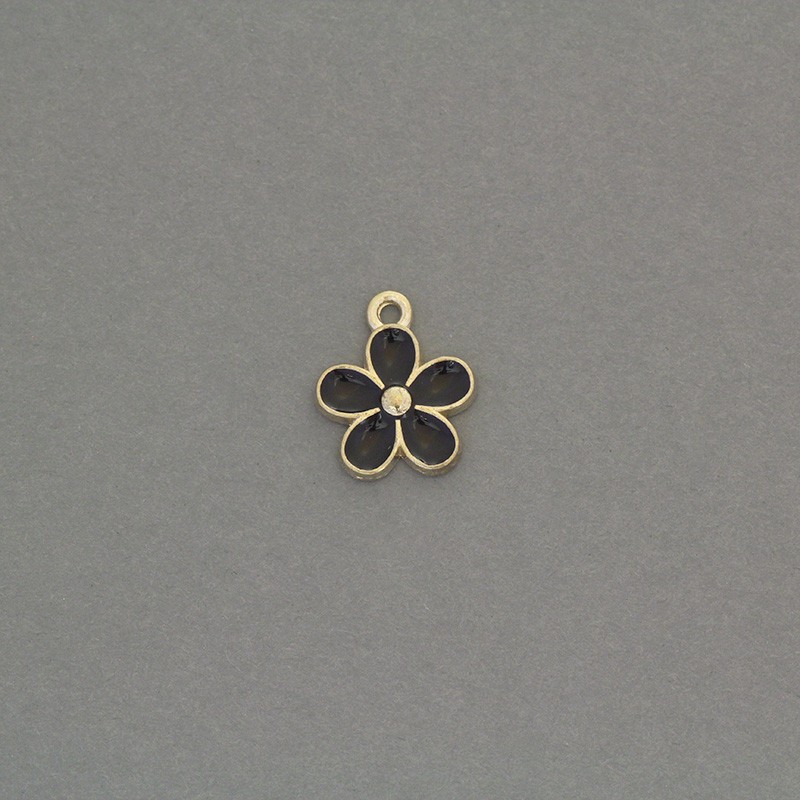 Enamel pendants flowers / black / gold 13x15mm 2pcs AKG833