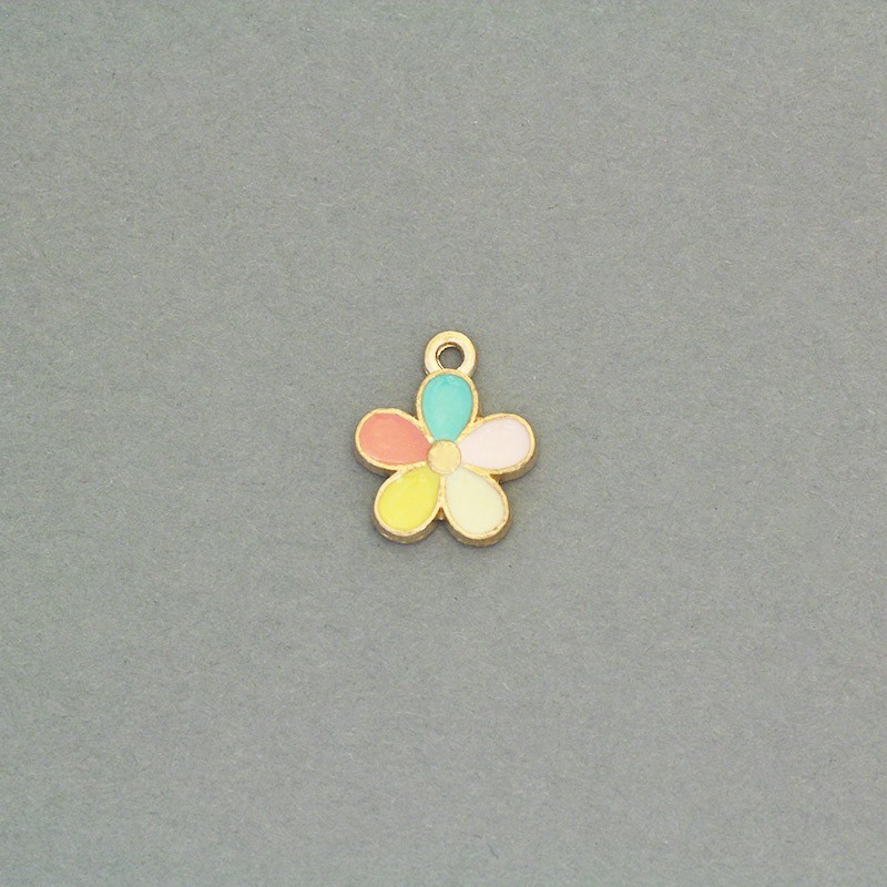 Enameled pendants flowers / colorful / gold 13x15mm 2pcs AKG832